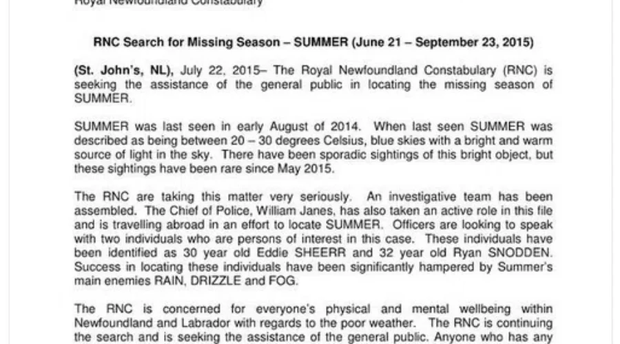 Royal Newfoundland Constabulary In Search Of The Missing Season