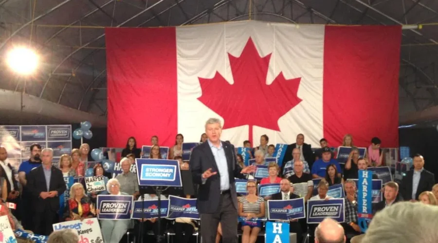 Stephen Harper Makes A Campaign Stop At Irving Oil Refinery