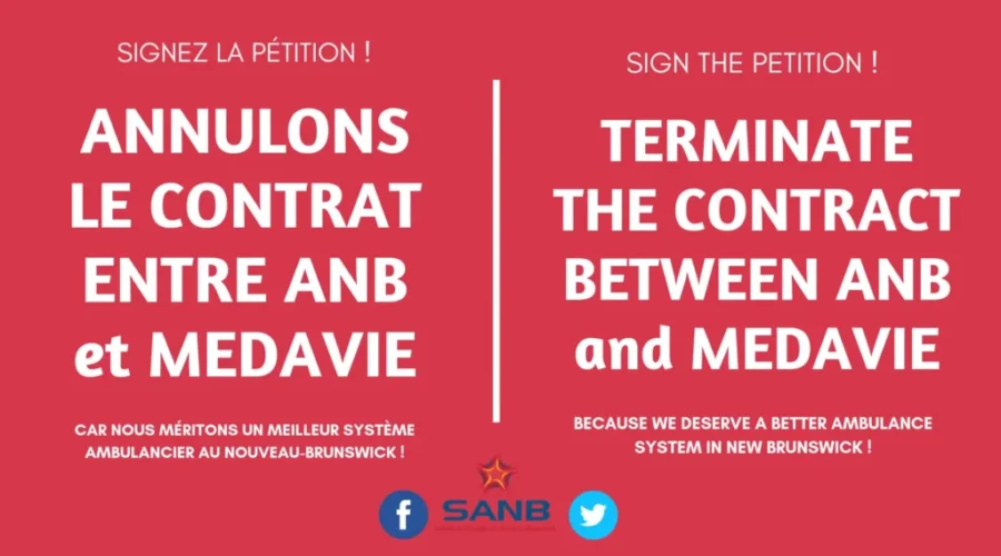 SANB Launches Petition Calling On Termination Of Ambulance NB Medavie Deal