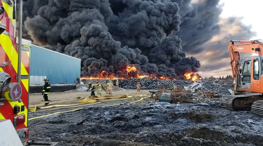 Fire Still Burning At Minto Tire Recycling Facility