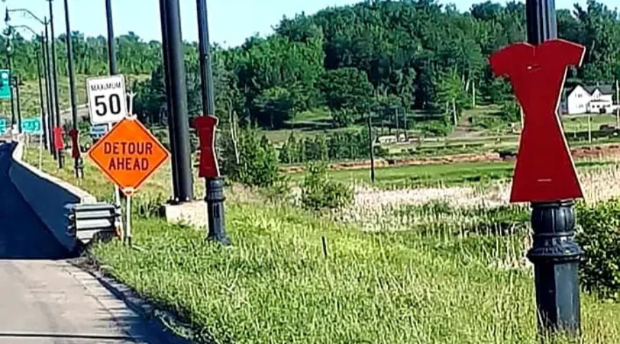 Red Dresses Hung As A Reminder Of Indigenous Deaths