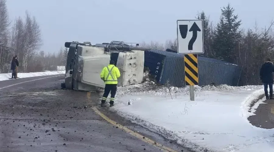 Driver Hurt After Transport Truck Overturns