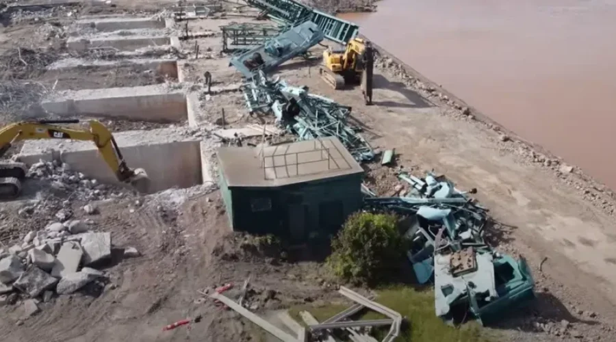 Drone Captures Dismantled Steel Gates On Causeway