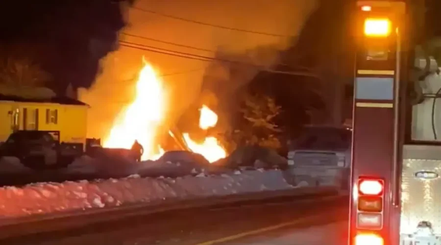 Firefighters Battle Blaze In Bitter Cold