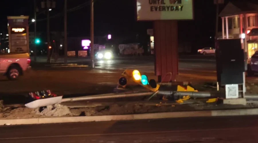 Transport Truck Hits Traffic Lights On Mountain Road