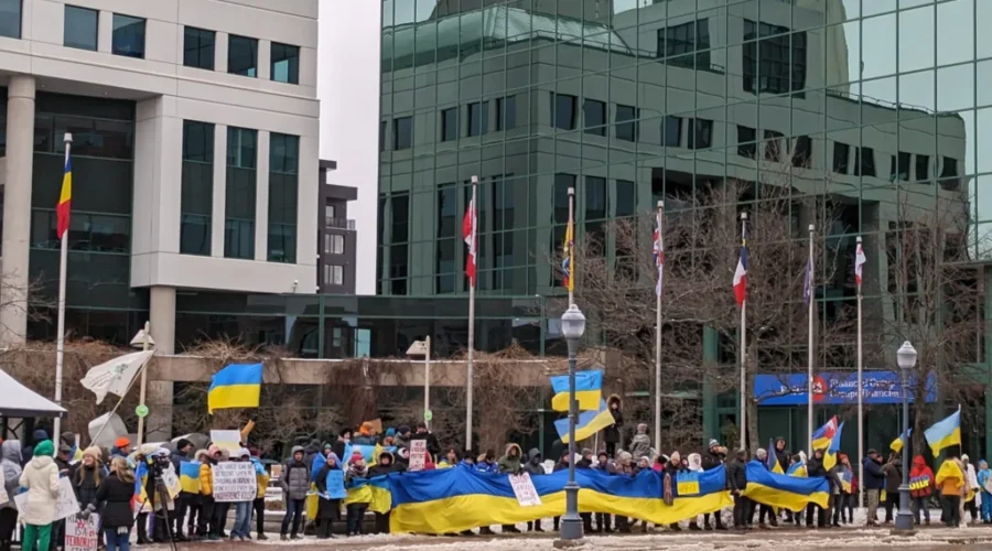 Ukrainians In Moncton Hold Peaceful Rally As War Continues