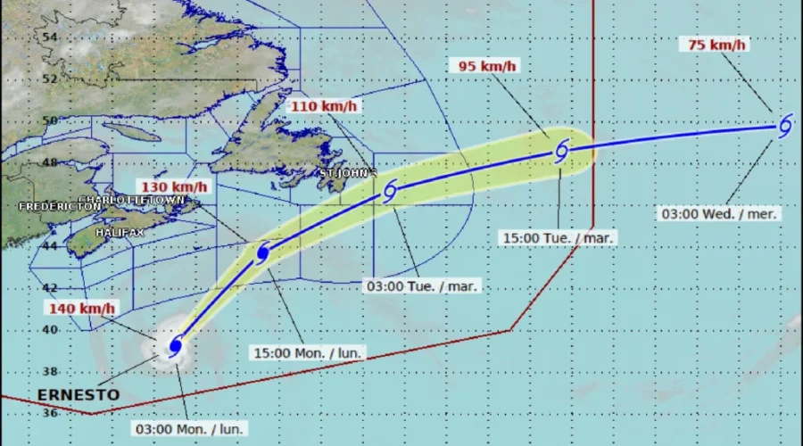 Ernesto continues trek through Canadian waters