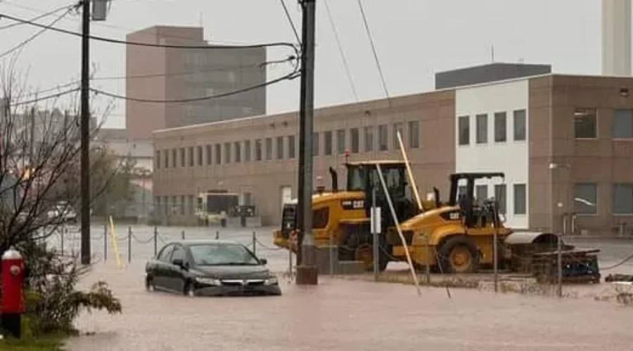 Localized flooding in downtown Moncton due to downpours