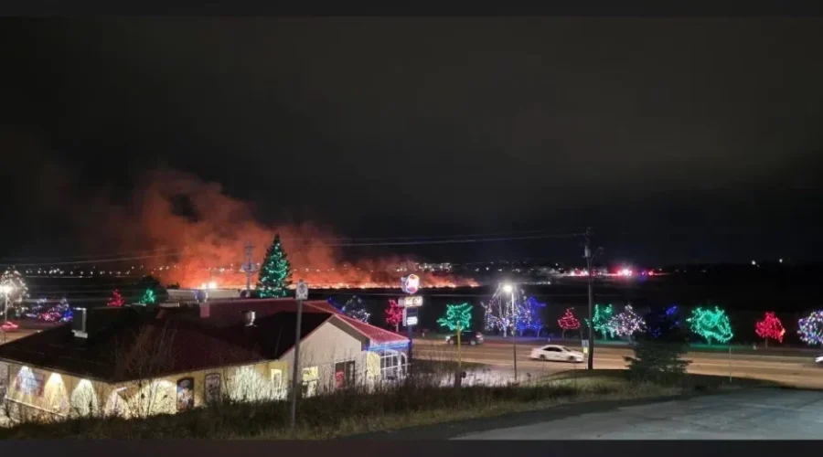 Marsh fire near Moncton burns acres of grass on Christmas Eve