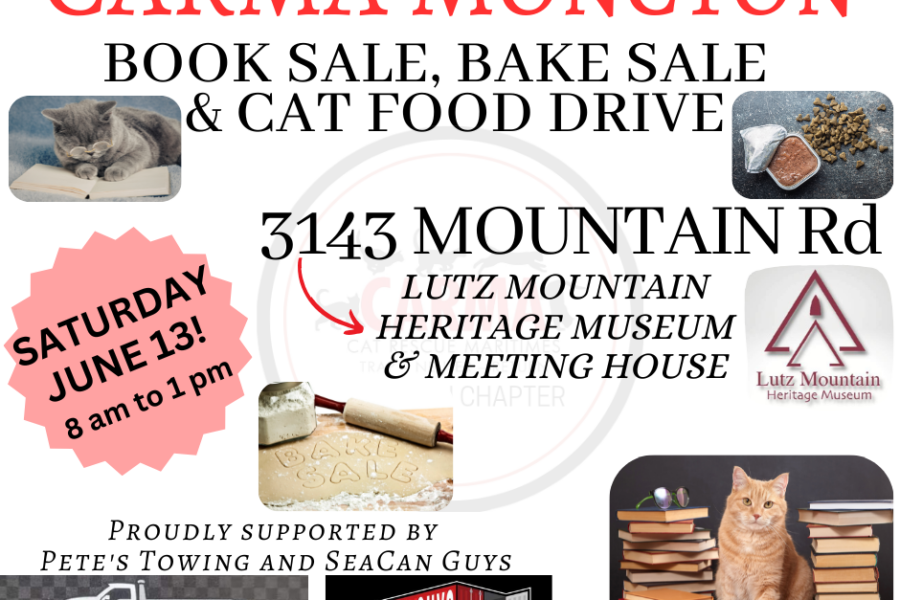 CARMA Book Sale, Bake Sale & Cat Food Drive